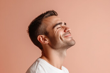 Obraz premium A close up of a man's face with his eyes closed