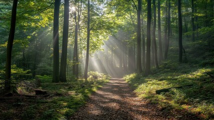 Obraz premium Sunlight Streaming Through Forest
