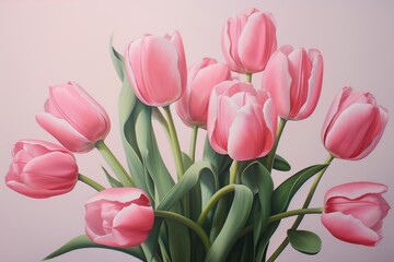 Obraz premium Ornate Pink tulips. Tulip flower bouquet. Generate Ai