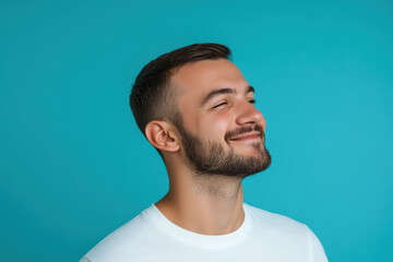 Fototapeta premium A close up of a man's face with his eyes closed