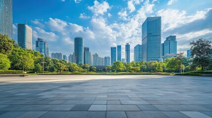Modern City Skyline with Open Plaza
