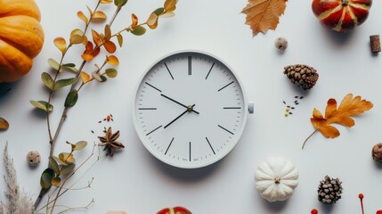 Autumn planning concept with clock and seasonal items