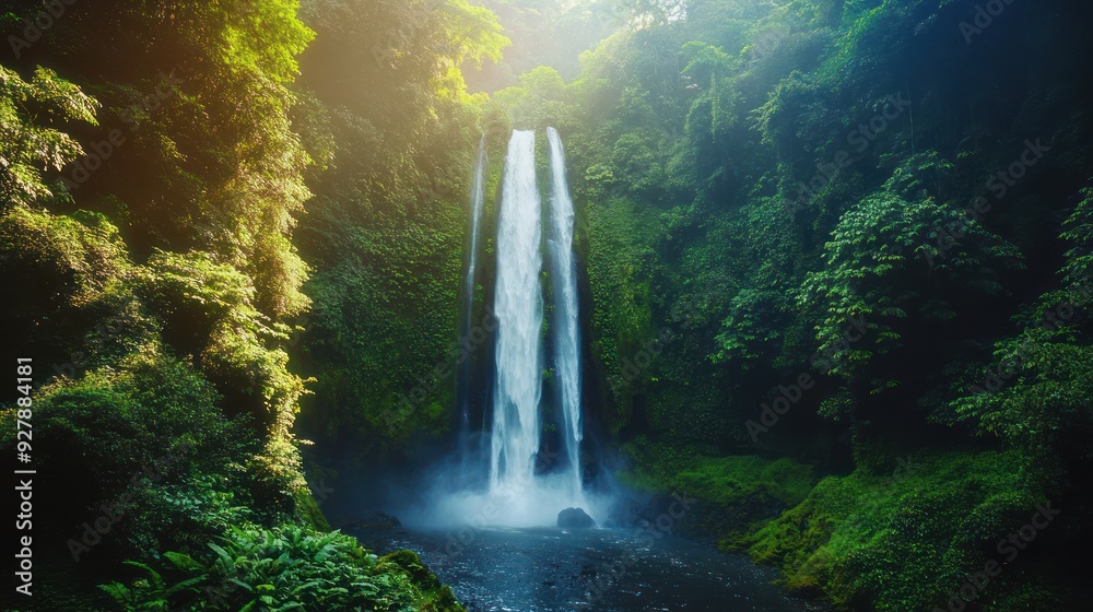 Sticker Majestic Waterfall in Lush Tropical Forest