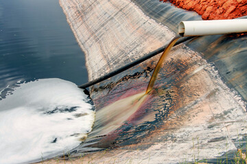 Discharge of leachate, captured by the disposal of organic waste in the Goiânia landfill. Goiás,...