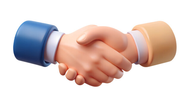 Hands shaking in agreement 3d rendered illustration