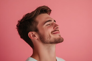 Obraz premium A close up of a man's face with his eyes closed