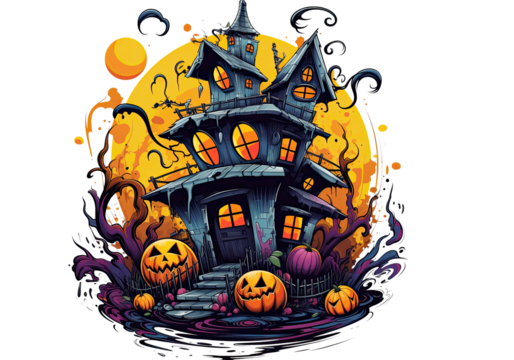 Halloween background with pumpkin and bats