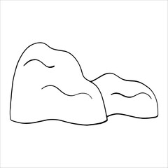 Black and white vector illustration of a children's activity coloring book page with pictures of nature stone..