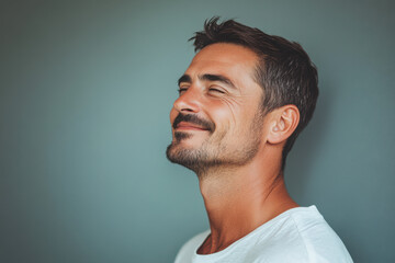 Fototapeta premium A close up of a man's face with his eyes closed