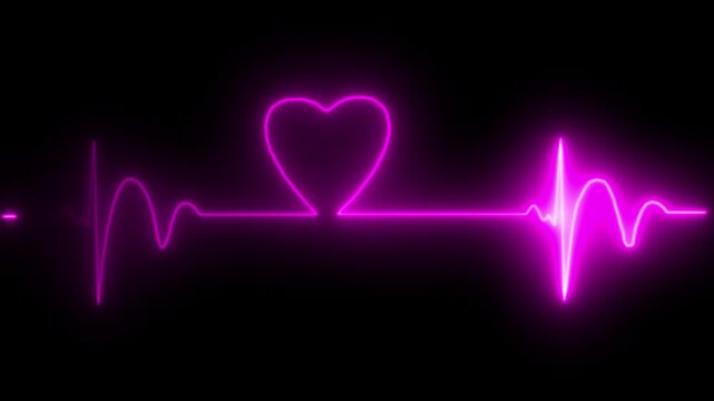 Neon line concept heart beat icon animation on black background.