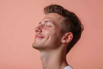 Fototapeta premium A close up of a man's face with his eyes closed