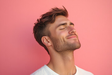 Obraz premium A close up of a man's face with his eyes closed