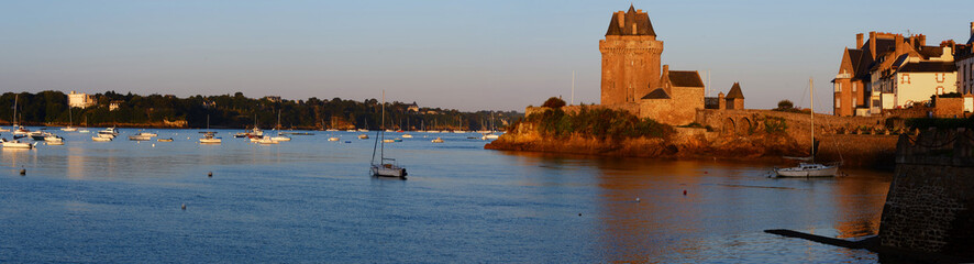 The panoramic view of Solidor Tower in Saint-Malo in Brittany, under a blue sky . ,France.