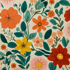 a colorful floral pattern with flowers and leaves.