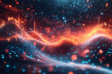 Obraz premium Dynamic financial markets visualized with colorful graphs and cityscape reflections