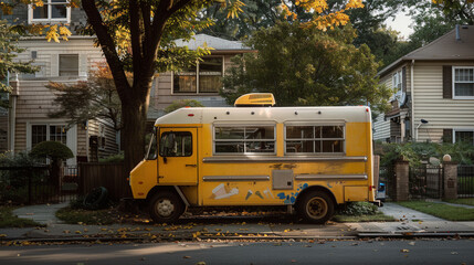 Obraz premium Beautiful ice cream truck park in city street
