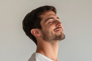 Fototapeta premium A close up of a man's face with his eyes closed