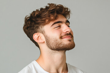 Obraz premium A close up of a man's face with his eyes closed