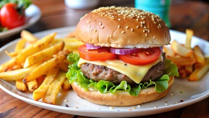 Tasty Burger With French Fries
