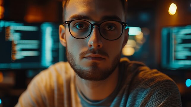 Ragazzo depresso al lavoro, davanti il monitor del computer