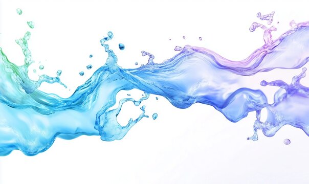 Un'esplosione dinamica di acqua blu catturata in movimento, con gocce e onde fluide che creano un effetto visivo trasparente e rinfrescante, perfetto per concetti di freschezza e vitalit&agrave;.
