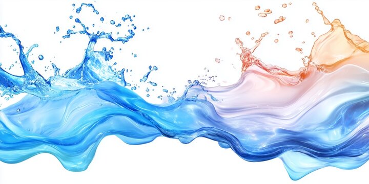 Un'esplosione dinamica di acqua blu catturata in movimento, con gocce e onde fluide che creano un effetto visivo trasparente e rinfrescante, perfetto per concetti di freschezza e vitalit&agrave;.