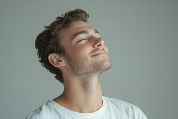 Obraz premium A close up of a man's face with his eyes closed