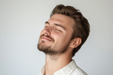 Fototapeta premium A close up of a man's face with his eyes closed