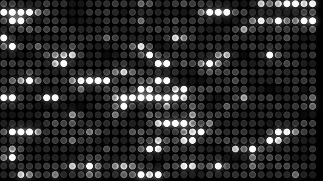 Abstract dynamic black and white pattern with random dots glowing and fading, 60fps, 4k, modern motion animation. Modern banner template. Halftone style.