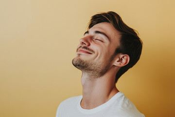 Obraz premium A close up of a man's face with his eyes closed