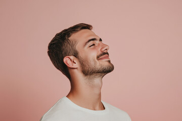 Obraz premium A close up of a man's face with his eyes closed