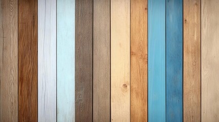 Vertical wooden planks of various wood types and colors.