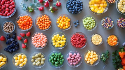 Interactive food art for kids with a variety of colorful snacks and clear space for event details.