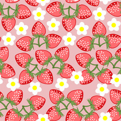 Seamless print pattern wallpaper background with strawberries fresh vegetarian 
