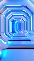 Obraz premium Futuristic corridor featuring glowing blue lights and sleek design, perfect for sci-fi themes and modern architecture.