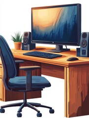 Modern Home Office Setup with Desk and Comfortable Chair