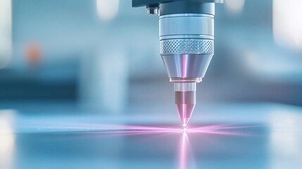 Close-up of a laser cutting machine in operation, sparks flying.