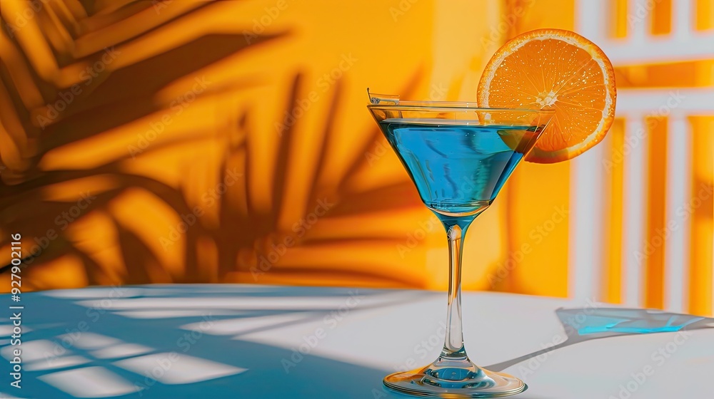 Canvas Prints A blue cocktail in an elegant martini glass