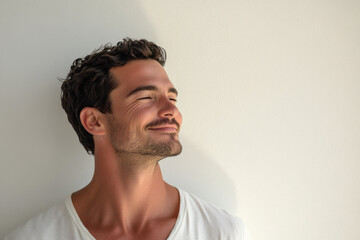 Obraz premium A close up of a man's face with his eyes closed
