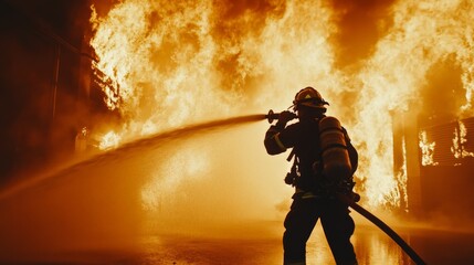 Firefighter Battling Intense Blaze