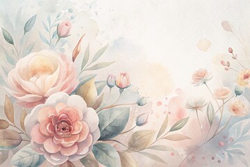 Watercolor roses of delicate pastel color. Beautiful floral background. Wedding card.