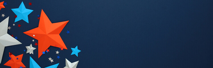 Obraz premium 4th of July American Independence Day banner design with stars on dark blue background.