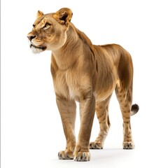 Obraz premium Lioness Standing on White Background