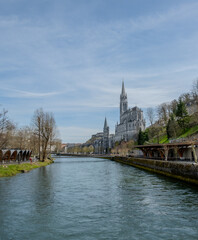 Lourdes Cathedral's Majestic Gothic Spires in France