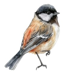 Obraz premium Chickadee watercolor fantasy animal cartoon isolated whitebackground