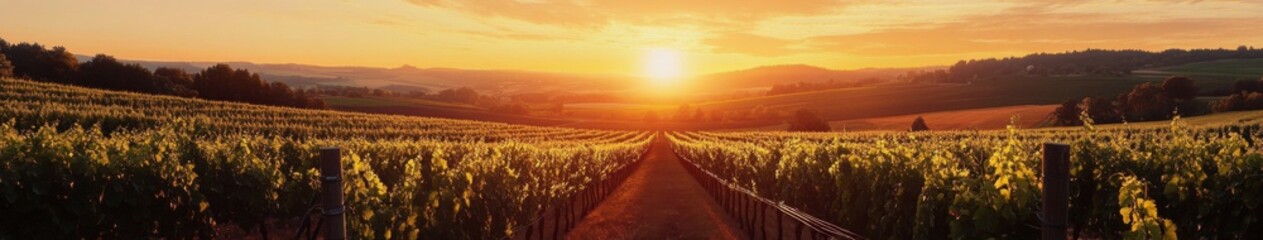 Obraz premium Sunset Enchantment in an anime-style Vineyard: A Tranquil Vineyard Landscape for Tasting Events, Vineyard Promotion, and Creative Marketing,Anime-Style,illustration,Picture BooksFor Poster,Novel,UI,WE