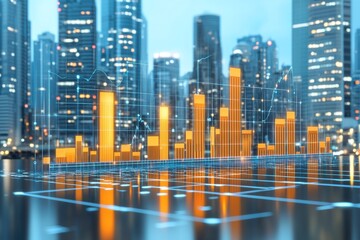 Obraz premium Golden cityscape reflected in tranquil waters at night showcasing urban beauty and peaceful city nights