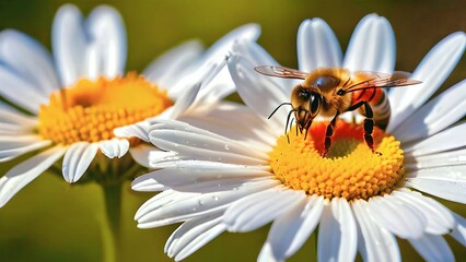 Bee on Daisy Flower.