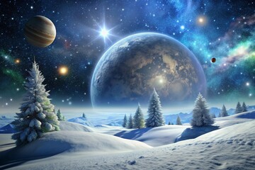 Naklejka premium christmas landscape with moon