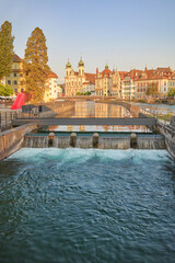 Beautiful sunset in the city of Lucerne, Switzerland.